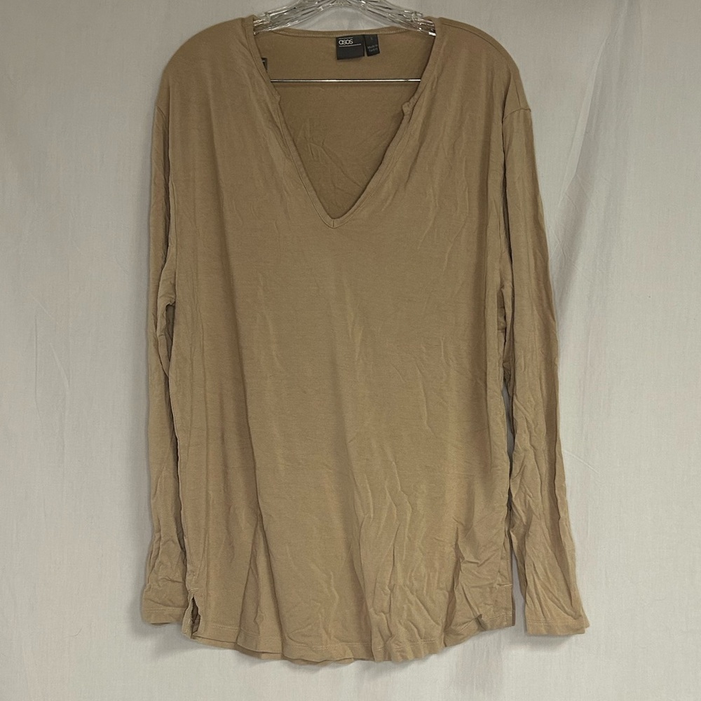 ASOS Beige V-Neck Long Sleeve Top